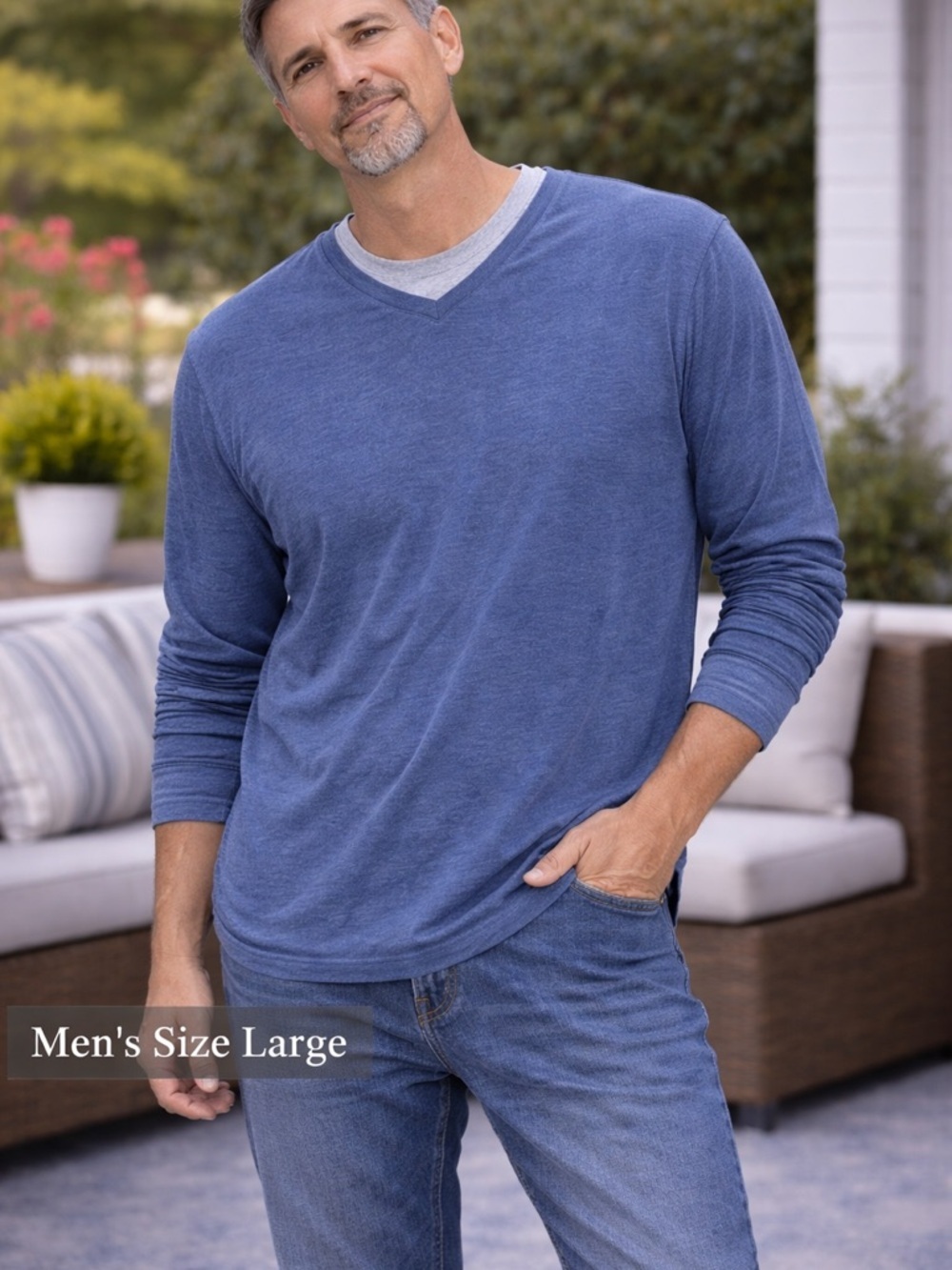 Vintage Faded glory Blue V-Neck Long Sleeve sweatShirt LARGE